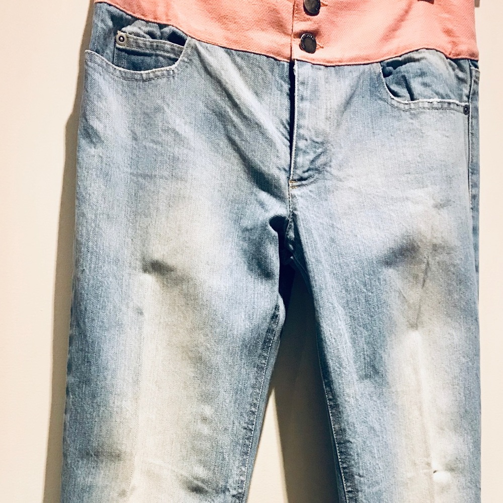 Alice + Olivia bell bottom denim pink waist line